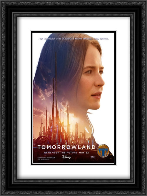 Tomorrowland 18x24 Black Ornate Wood Framed Movie Poster with Double Matting
