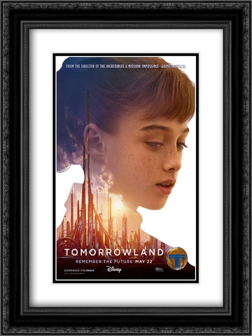 Tomorrowland 18x24 Black Ornate Wood Framed Movie Poster with Double Matting