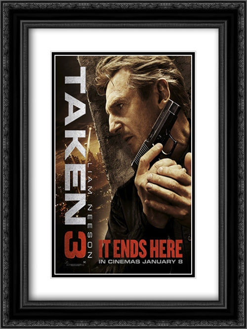 Taken 3 18x24 Black Ornate Wood Framed Movie Poster with Double Matting