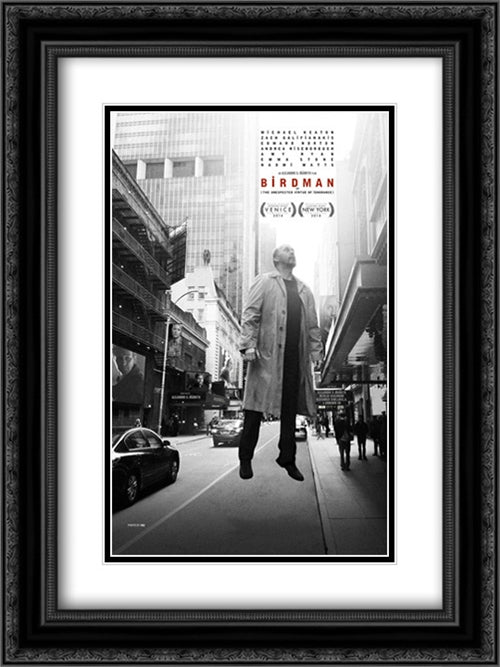 Birdman 18x24 Black Ornate Wood Framed Movie Poster with Double Matting