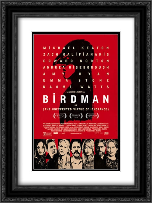 Birdman 18x24 Black Ornate Wood Framed Movie Poster with Double Matting