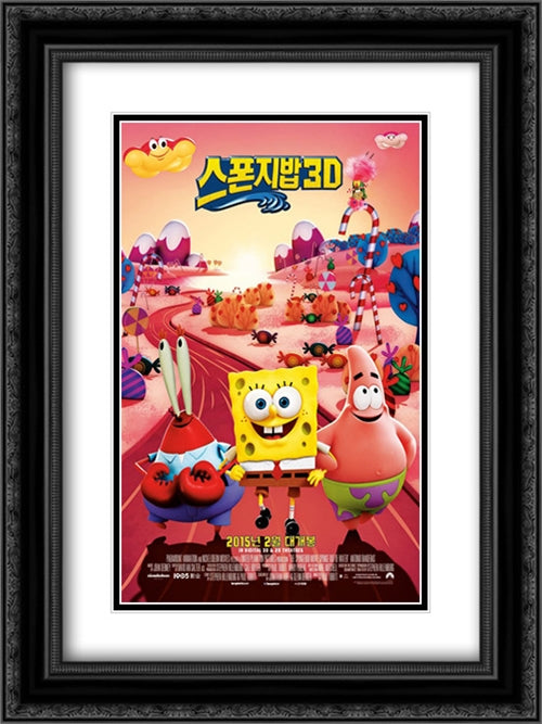 The SpongeBob Movie: Sponge Out of Water 18x24 Black Ornate Wood Framed Movie Poster with Double Matting