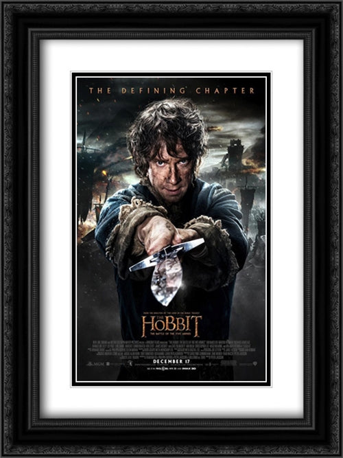 The Hobbit: The Battle of the Five Armies 18x24 Black Ornate Wood Framed Movie Poster with Double Matting