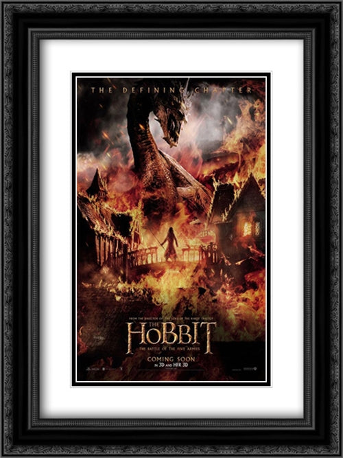 The Hobbit: The Battle of the Five Armies 18x24 Black Ornate Wood Framed Movie Poster with Double Matting