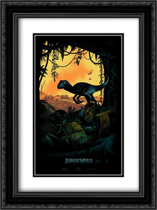 Jurassic World 18x24 Black Ornate Wood Framed Movie Poster with Double Matting