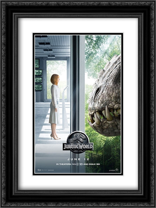 Jurassic World 18x24 Black Ornate Wood Framed Movie Poster with Double Matting