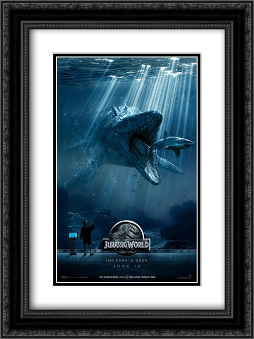 Jurassic World 18x24 Black Ornate Wood Framed Movie Poster with Double Matting