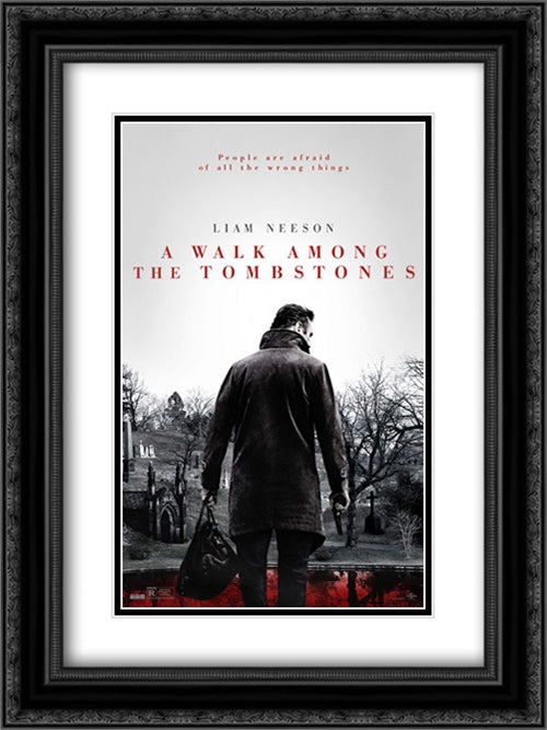 A Walk Among The Tombstones 18x24 Black Ornate Wood Framed Movie Poster with Double Matting