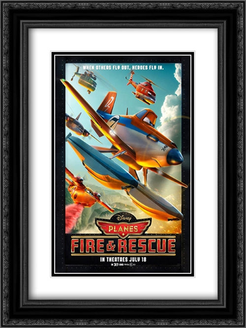 Planes: Fire and Rescue 18x24 Black Ornate Wood Framed Movie Poster with Double Matting