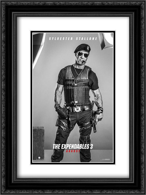 The Expendables 3 18x24 Black Ornate Wood Framed Movie Poster with Double Matting