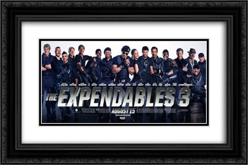 The Expendables 3 24x16 Black Ornate Wood Framed Movie Poster with Double Matting