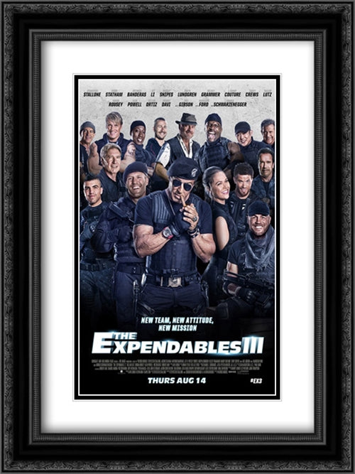 The Expendables 3 18x24 Black Ornate Wood Framed Movie Poster with Double Matting