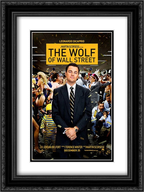 The Wolf of Wall Street 18x24 Black Ornate Wood Framed Movie Poster with Double Matting
