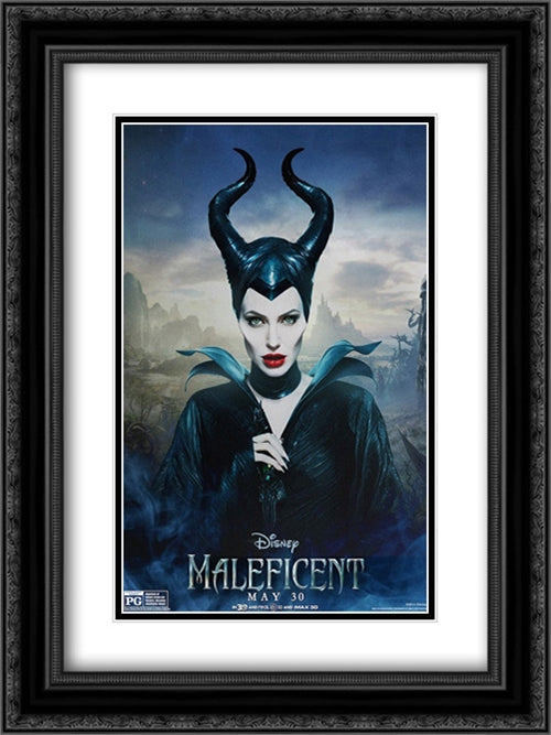 Maleficent 18x24 Black Ornate Wood Framed Movie Poster with Double Matting