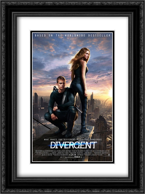 Divergent 18x24 Black Ornate Wood Framed Movie Poster with Double Matting