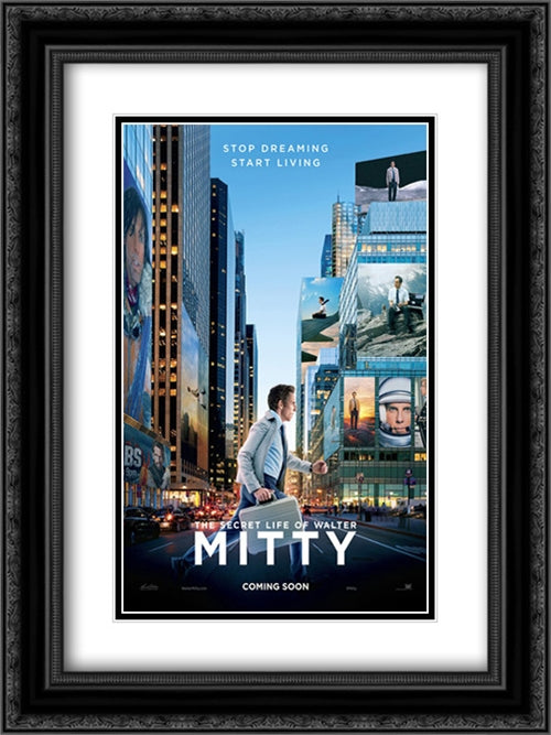 The Secret Life of Walter Mitty 18x24 Black Ornate Wood Framed Movie Poster with Double Matting