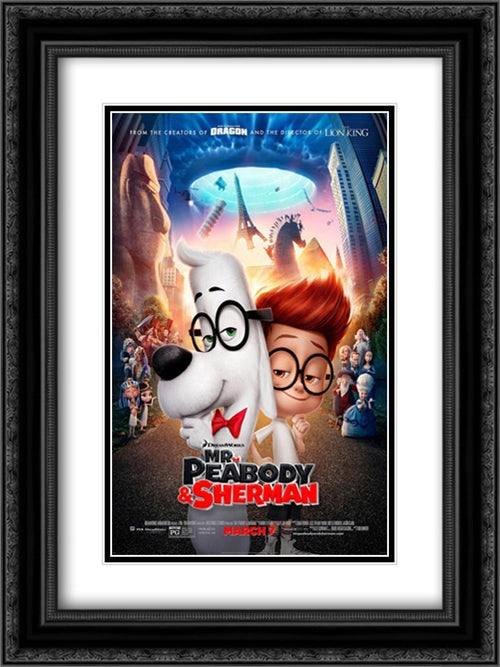 Mr. Peabody and Sherman 18x24 Black Ornate Wood Framed Movie Poster with Double Matting