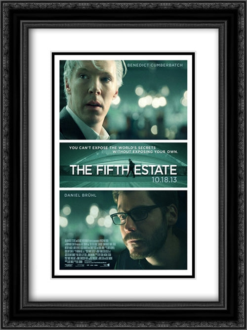 The Fifth Estate 18x24 Black Ornate Wood Framed Movie Poster with Double Matting