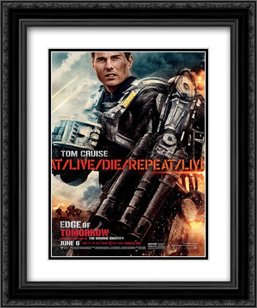 Edge of Tomorrow 20x24 Black Ornate Wood Framed Movie Poster with Double Matting