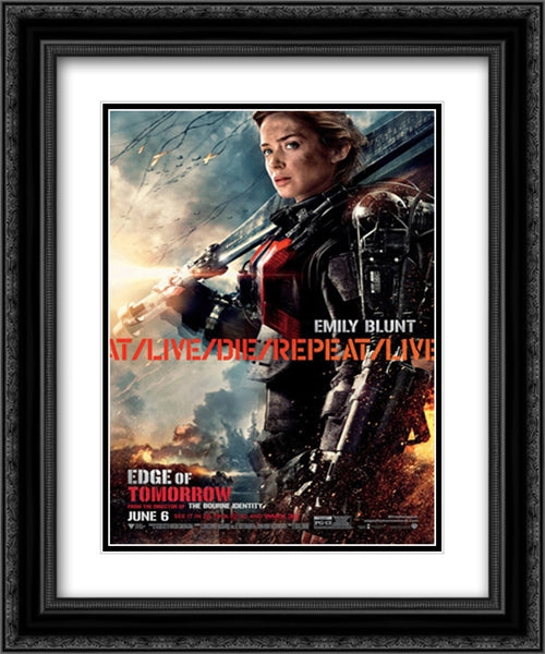 Edge of Tomorrow 20x24 Black Ornate Wood Framed Movie Poster with Double Matting