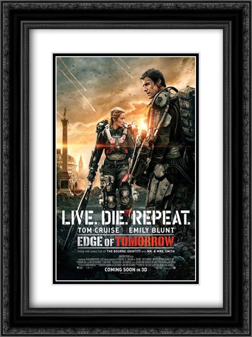 Edge of Tomorrow 18x24 Black Ornate Wood Framed Movie Poster with Double Matting