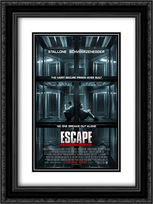 Escape Plan 18x24 Black Ornate Wood Framed Movie Poster with Double Matting