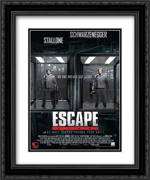 Escape Plan 20x24 Black Ornate Wood Framed Movie Poster with Double Matting