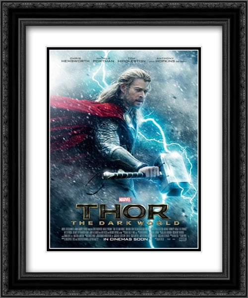 Thor: The Dark World 20x24 Black Ornate Wood Framed Movie Poster with Double Matting