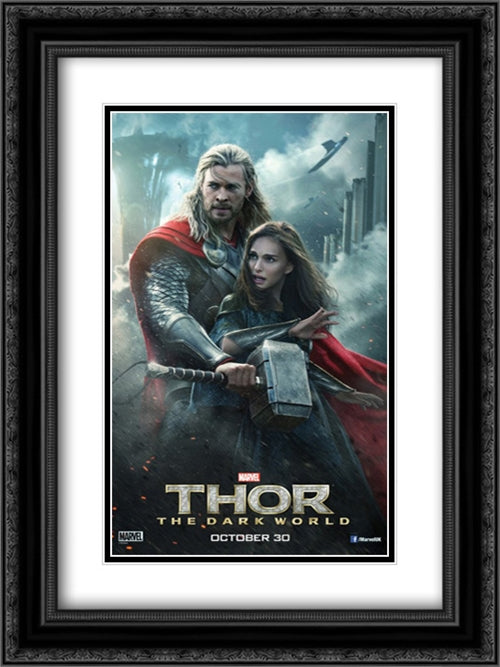 Thor: The Dark World 18x24 Black Ornate Wood Framed Movie Poster with Double Matting