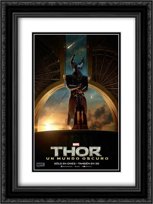 Thor: The Dark World 18x24 Black Ornate Wood Framed Movie Poster with Double Matting