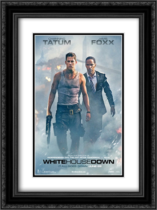 White House Down 18x24 Black Ornate Wood Framed Movie Poster with Double Matting