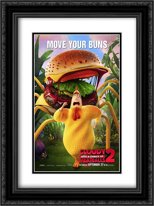 Cloudy With A Chance of Meatballs 2 18x24 Black Ornate Wood Framed Movie Poster with Double Matting