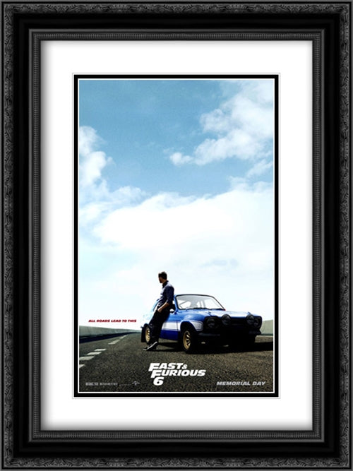 Fast and Furious 6 18x24 Black Ornate Wood Framed Movie Poster with Double Matting
