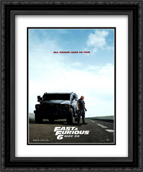 Fast and Furious 6 20x24 Black Ornate Wood Framed Movie Poster with Double Matting