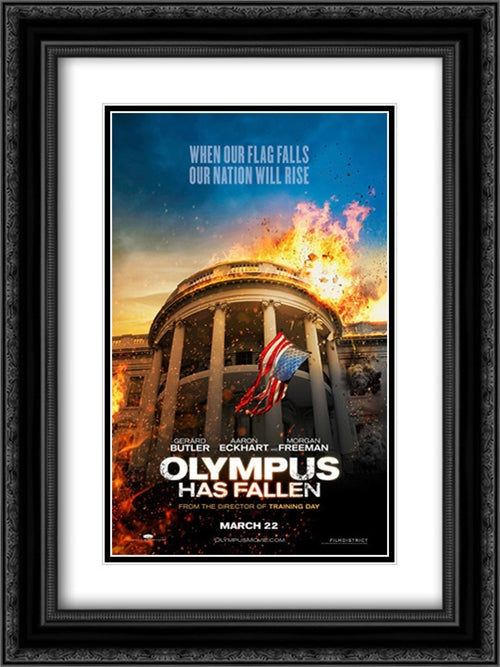 Olympus Has Fallen 18x24 Black Ornate Wood Framed Movie Poster with Double Matting