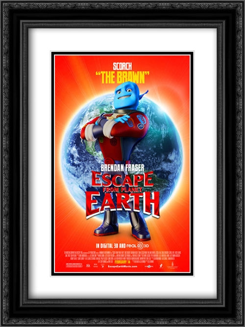Escape from Planet Earth 18x24 Black Ornate Wood Framed Movie Poster with Double Matting