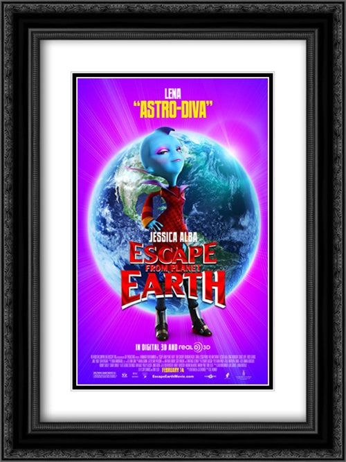 Escape from Planet Earth 18x24 Black Ornate Wood Framed Movie Poster with Double Matting