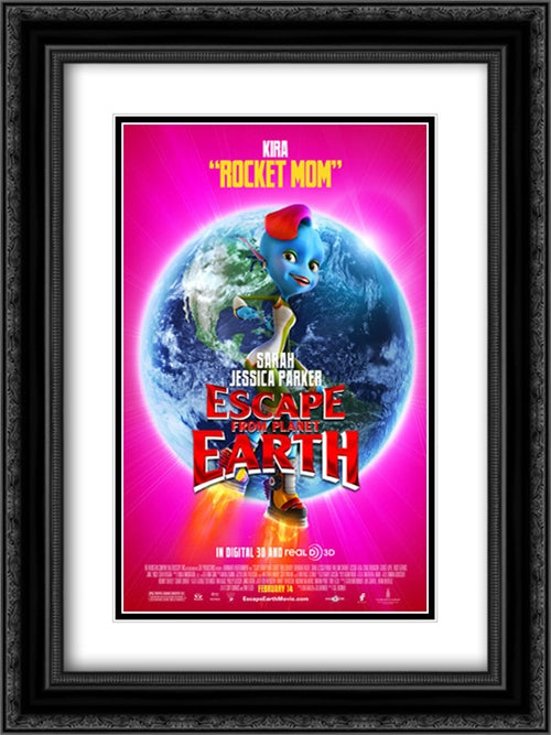 Escape from Planet Earth 18x24 Black Ornate Wood Framed Movie Poster with Double Matting