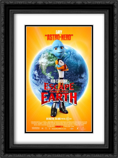 Escape from Planet Earth 18x24 Black Ornate Wood Framed Movie Poster with Double Matting