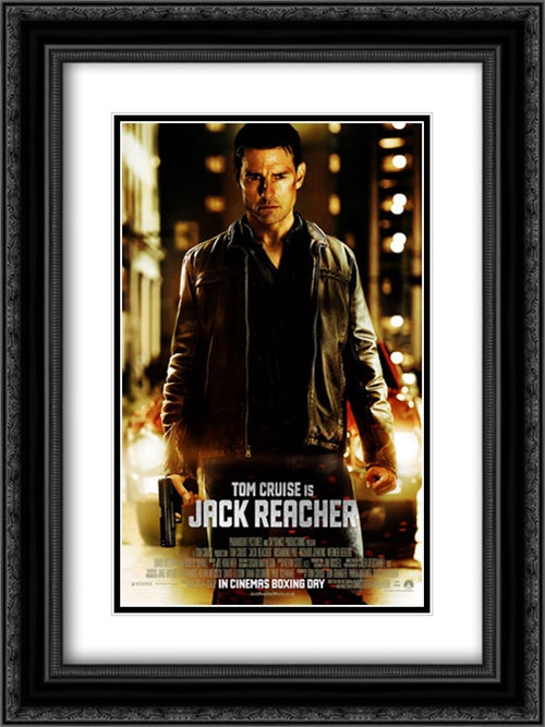 Jack Reacher 18x24 Black Ornate Wood Framed Movie Poster with Double Matting