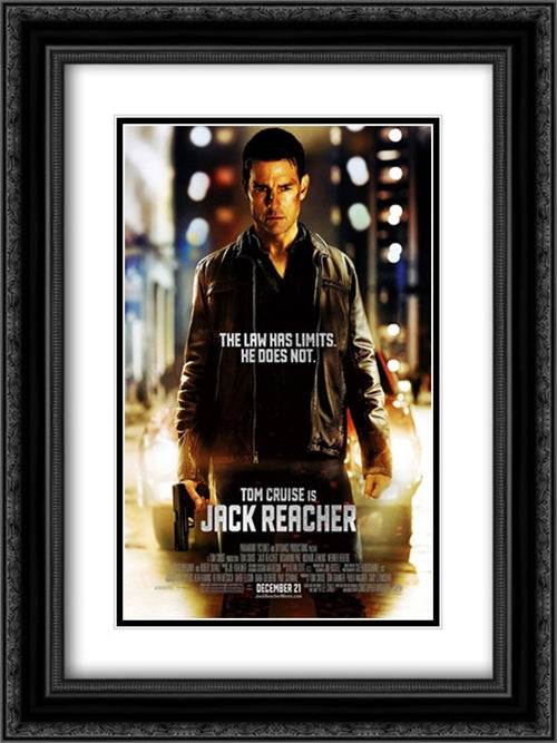 Jack Reacher 18x24 Black Ornate Wood Framed Movie Poster with Double Matting