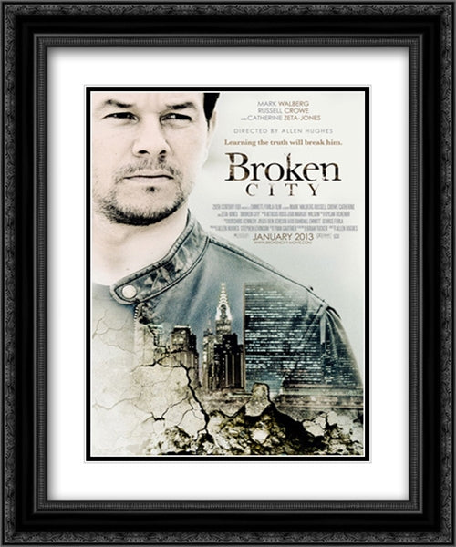 Broken City 20x24 Black Ornate Wood Framed Movie Poster with Double Matting