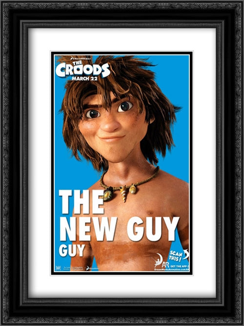 The Croods 18x24 Black Ornate Wood Framed Movie Poster with Double Matting