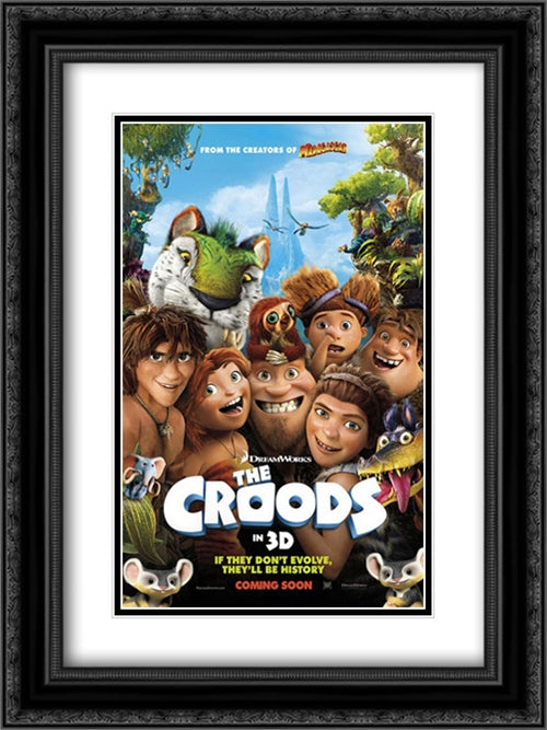 The Croods 18x24 Black Ornate Wood Framed Movie Poster with Double Matting