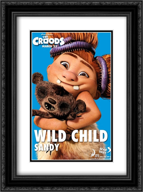 The Croods 18x24 Black Ornate Wood Framed Movie Poster with Double Matting