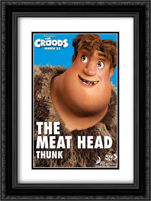 The Croods 18x24 Black Ornate Wood Framed Movie Poster with Double Matting