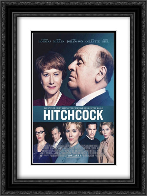 Hitchcock 18x24 Black Ornate Wood Framed Movie Poster with Double Matting