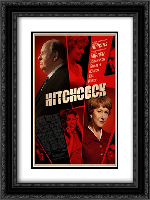Hitchcock 18x24 Black Ornate Wood Framed Movie Poster with Double Matting