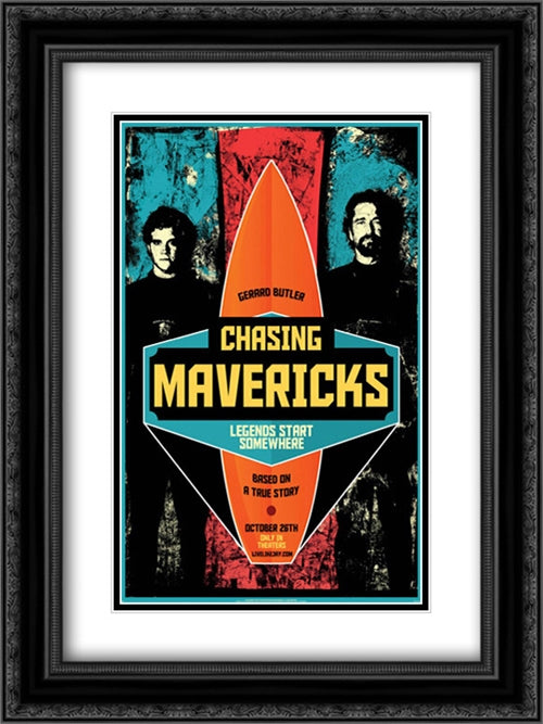 Chasing Mavericks 18x24 Black Ornate Wood Framed Movie Poster with Double Matting