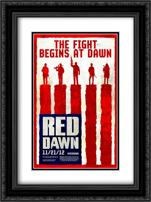 Red Dawn 18x24 Black Ornate Wood Framed Movie Poster with Double Matting